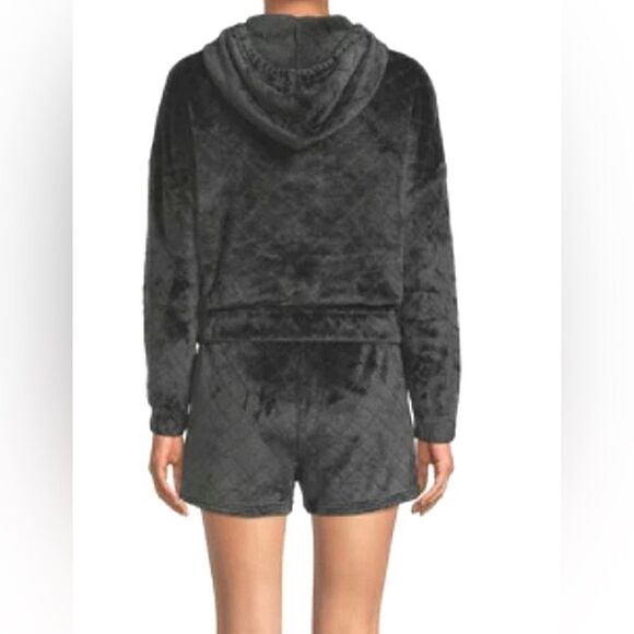 No Boundaries black quilted plush hooded short set sz Large - Picture 4 of 9